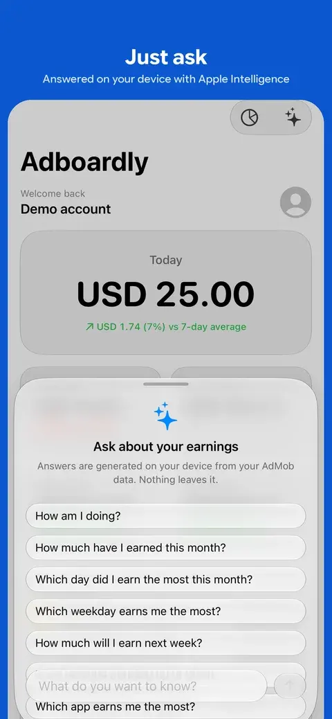 Ask on iPhone, with suggested questions answered on the device